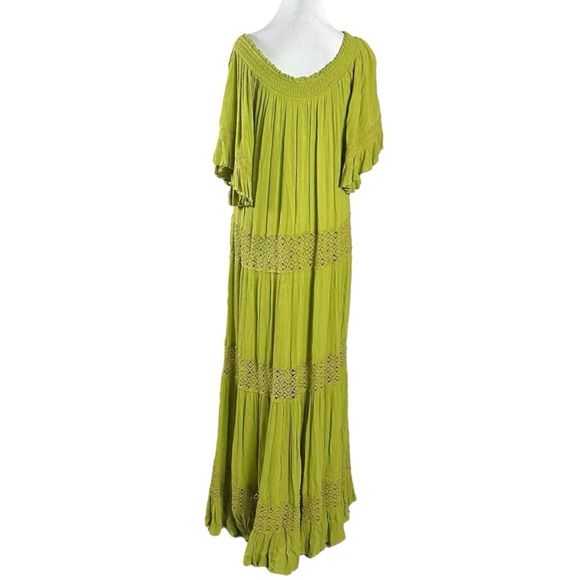Free People Bohemian Witchy Dream On Maxi Dress Green XS NEW Crochet Gauze Fall - Picture 6 of 14